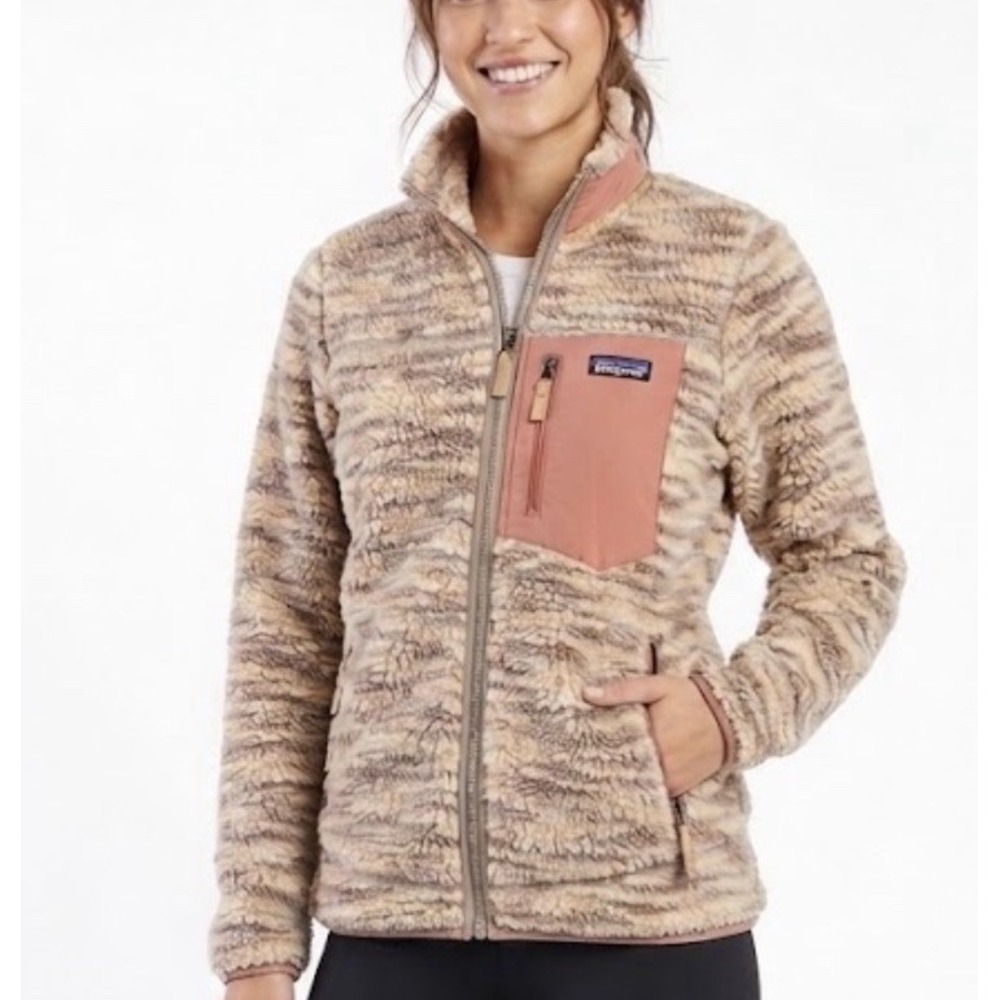 Patagonia Womens Retro Pile Full Zip Fleece Jacket Patterned Beige Size XS